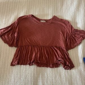 Altar'd State Pink and Orange Bell Sleeve Crop Top